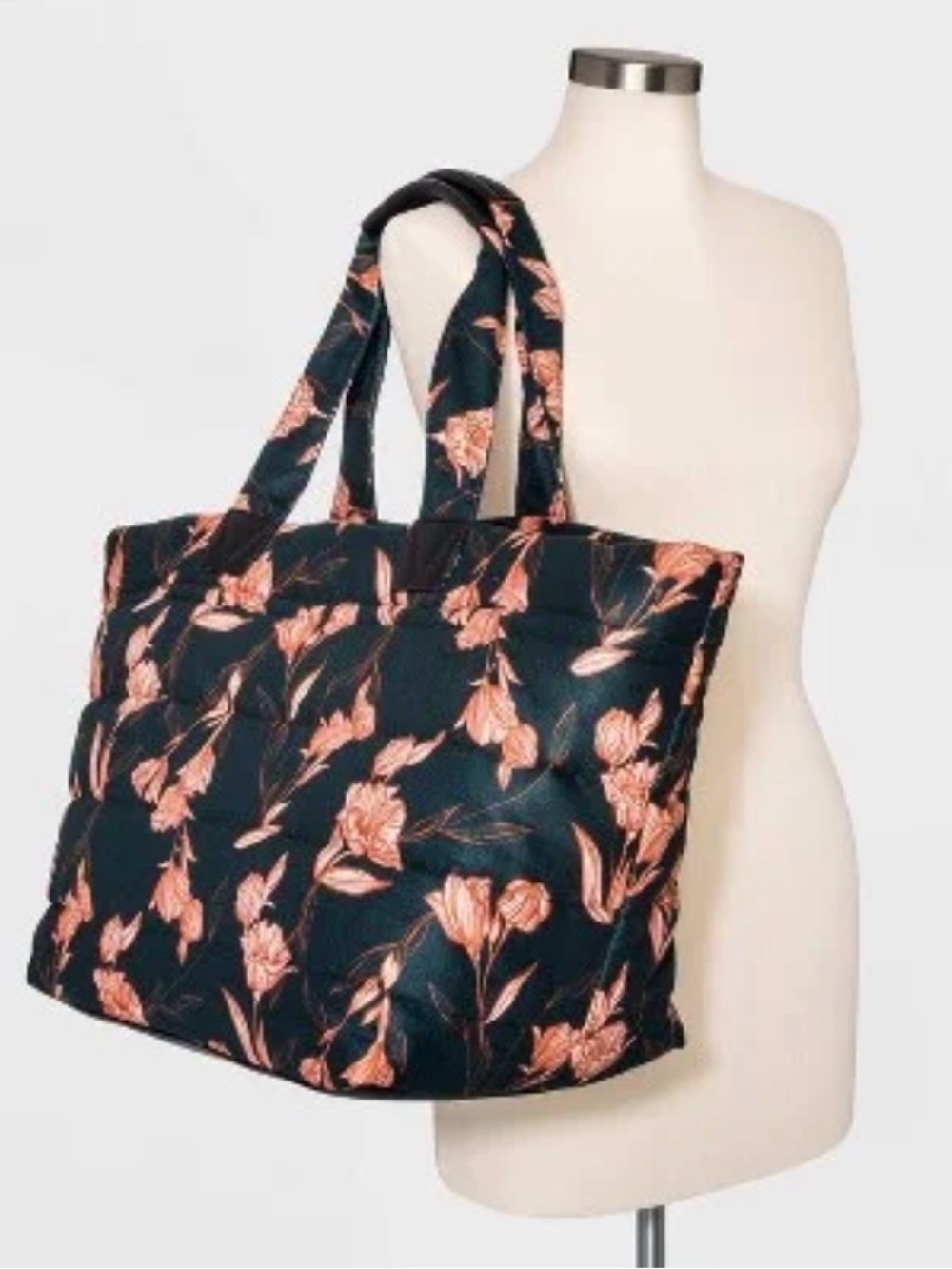 TARGET/A NEW DAY Green Floral Fabric Tote Bag Gym Overnight Travel Weekender